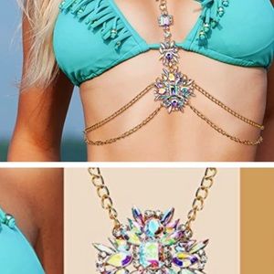 Crystal rhinestone body jewelry harness chain rave